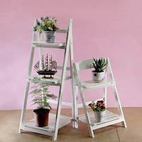 Picture of Wooden Shelves Foldable Wood Rack Flowers Pot Stands Four Layes Stand (White)