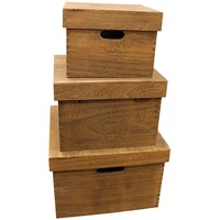 Picture of Three In One New Solid Wood Storage Box Storage Box Extra Large Wooden Crate Hollow Hollow Thick Wrap Angle Fruit Decorative Box-Brown