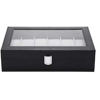 Picture of Watch Storage Box 12 Slots Wooden Watches Display Lockable Storage Box With Glass Lid Pu Leather Black Gift For Your Friend And Family (Color : Black, Size : 30X20X8Cm) Yqaae