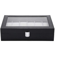 Picture of Watch Storage Box With Glass Lid, Black, 12 Slots