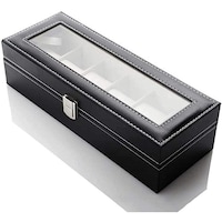 Picture of 6 Grids Watch Display Case with Glass Lid, Black