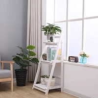 Picture of Ling Wei Plant Stand 3 Tier Folding Plant Stand Shelves Garden Wooden Flower Pot For Books And Also Can Be Used In Waashroom (White)