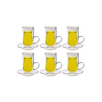 Picture of Double Wall Tea Glass Set with Handle, 12 pcs, Transparent, 80ml