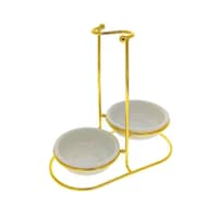 Picture of Ceramic Spoon Rest, Upright Ladle Holder with Gold Stainless Steel Rack and Drip Dish