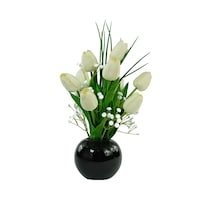 Picture of Tulip Bouquet with Vase, White & Black