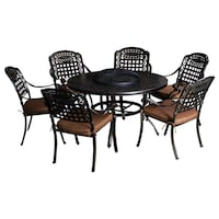 Picture of Outdoor Cast Aluminium Dining Table with BBQ Pit and Chairs, Brown