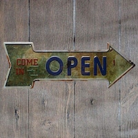 Picture of Come in Open Arrow Vintage Metal Plate Tin Sign