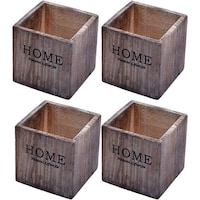 Picture of Yatai Square Shaped Wooden Box Flower Pot, Brown, 4 pcs