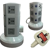 Picture of 4-Way Vertical Extension Socket With 2 USB Ports, Grey