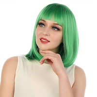 Picture of Synthetic Bob Hairstyle with Bangs Wig, 14inch, Green