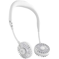Picture of Portable USB Rechargeable Lazy Neck Hanging Dual Cooling Fan, White