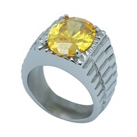 Picture of Stainless Steel Chic Retro Ring with Yellow Gemstone, CO101, Silver