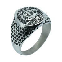 Picture of Chic Retro Punk Style Printed Crown Ring, CO185, Silver & Black