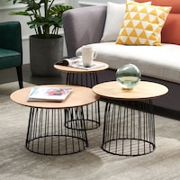 Picture of Neo Front Coffee Table Set Wood Top and Curved Metal legs Brown, 150x45cm