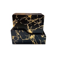 Picture of Marble Design Wooden Coasters, Black & Gold, 12x10cm, Pack of 6