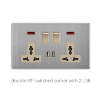 Picture of Stainless double MF switched socket with 2  USB V3-021