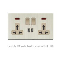 Picture of Golden Aluminum Double MF Switched Socket with 2 USB, V3-021