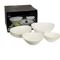 Picture of Yatai Ceramic Bowl Dinner Set, White & Gold, Set of 12