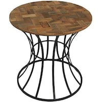 Picture of Round Wooden Nightstand Side Table with Metal frame