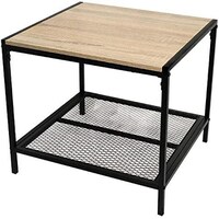Picture of 2-Tier Wood Bed Nightstand Table with Adjustable Mesh Shelf