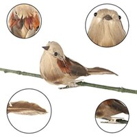 Picture of Real Feather Sparrow Artificial Birds Clip On Decor, Camel
