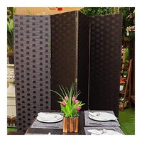 Picture of Foldable 4 Panel Rattan Fabric Wooden Room Dividers, Black