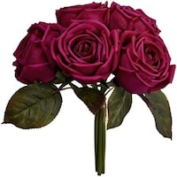 Picture of 5 Real Touch Artificial Rose Floral Wedding Bouquet, Rose Red