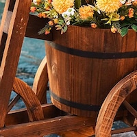 Picture of Cycle Shaped Wooden Flower Pot for Decoration, Brown