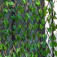 Picture of Bamboo Wooden Expandable Wicker Fence with Green Leaves, 6Pcs