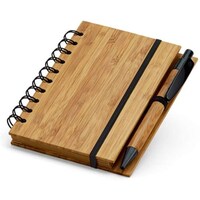 Picture of Recycled Ruled Bamboo Notepad with Ball Pen, Brown & Black