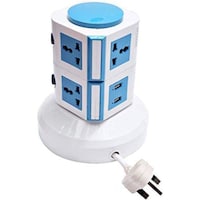 Picture of 4-Way Universal Vertical Extension Socket with 2 USB Ports-Blue