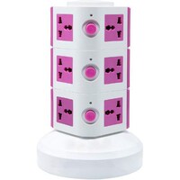 Picture of Universal Vertical Multi Socket Power Station with 2 USB Ports, Pink