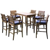 Picture of Outdoor Teak Wood Bar Table Set with Grey Cushions