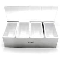Picture of 4 Compartment Stainless Steel Framed Spice Condiment Box, White