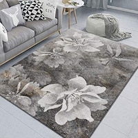 Picture of Solid Soft Non-Slip Absorbent Living Room Carpet, Grey and White