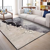 Picture of Solid Soft Non-Slip Absorbent Living Room Carpet, White & Grey