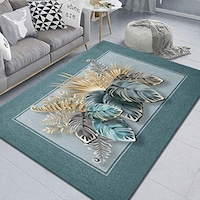 Picture of Solid Soft Non-Slip Absorbent Living Room Carpet, Sea Green