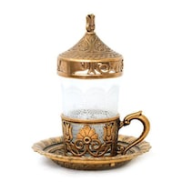 Picture of Concord Turkish Coffee Cup with Lid and Saucer, Bronze & Clear