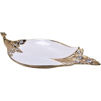 Picture of Peacock Shaped Ceramic Appetizer Serving Platter Tray, White & Gold