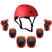 Picture of 7 in 1 Adjustable Kids Skating Helmet and Pads Set, Red, 7 pcs