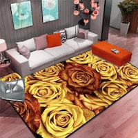 Picture of Rose Design Non-Slip Carpet - Mustard