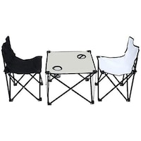 Picture of Yatai Folding Table with 2 Folding Chairs with Carry Bag, Black and White