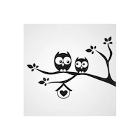 Picture of Owls Printed Wall Sticker - Mural Black