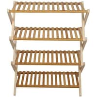 Picture of Ling Wei Multi-Tier Foldable Bamboo Wooden Shoe Rack - 4 Levels, Brown