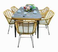 Picture of Outdoor Garden 6 Seater Dining Table Set, Yellow