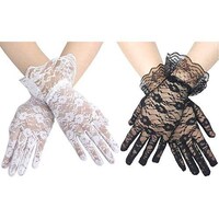 Picture of Elegant Ladies Partywear Lace Hand Gloves - Black & White, Pack of 2pcs