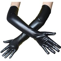 Picture of Bridal Elbow Length Satin Gloves for Women - Black
