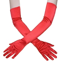 Picture of Bridal Elbow Length Satin Gloves for Women - Red
