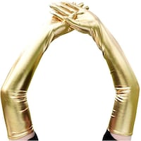 Picture of Bridal Elbow Length Satin Gloves for Women - Gold