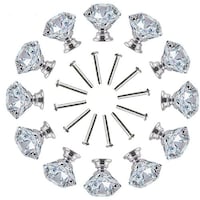 Picture of Clear Crystal Glass Diamond Shape Door Knob - Set of 12pcs, 30mm